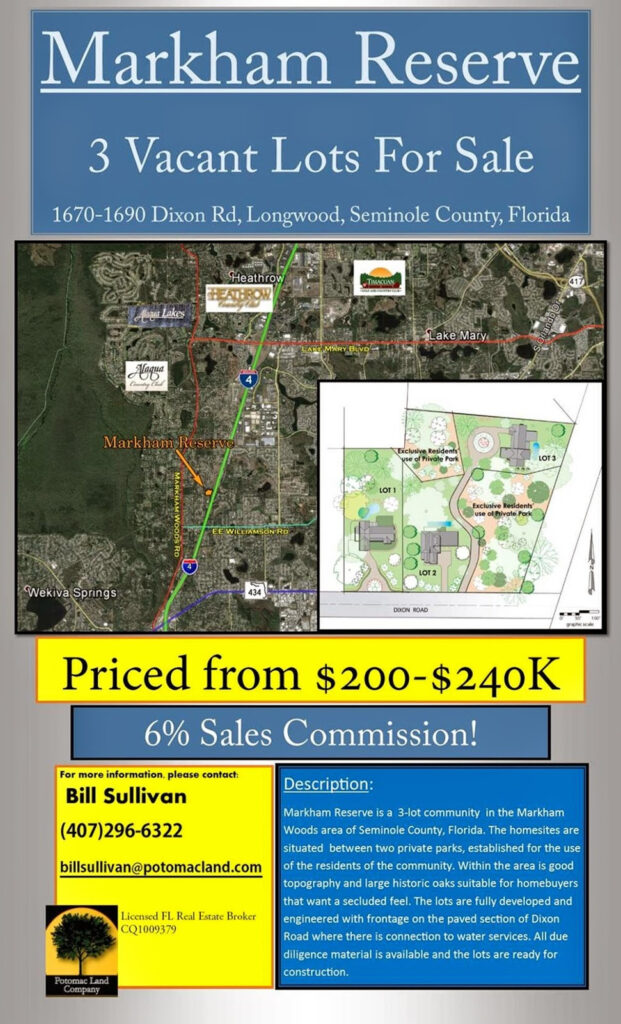 Vacant Land ALSO Has Rebate Offers Seminole County Markham Woods 