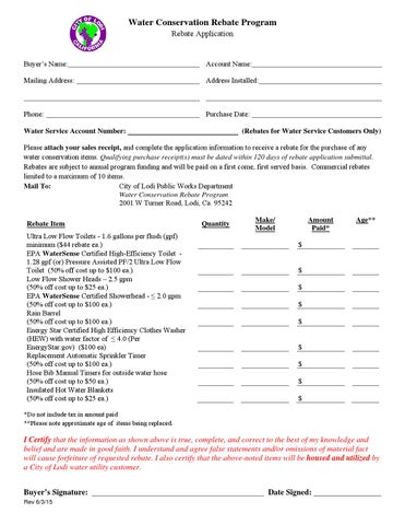 Water Conservation Rebate Program Application Rev 060315 By City Of 